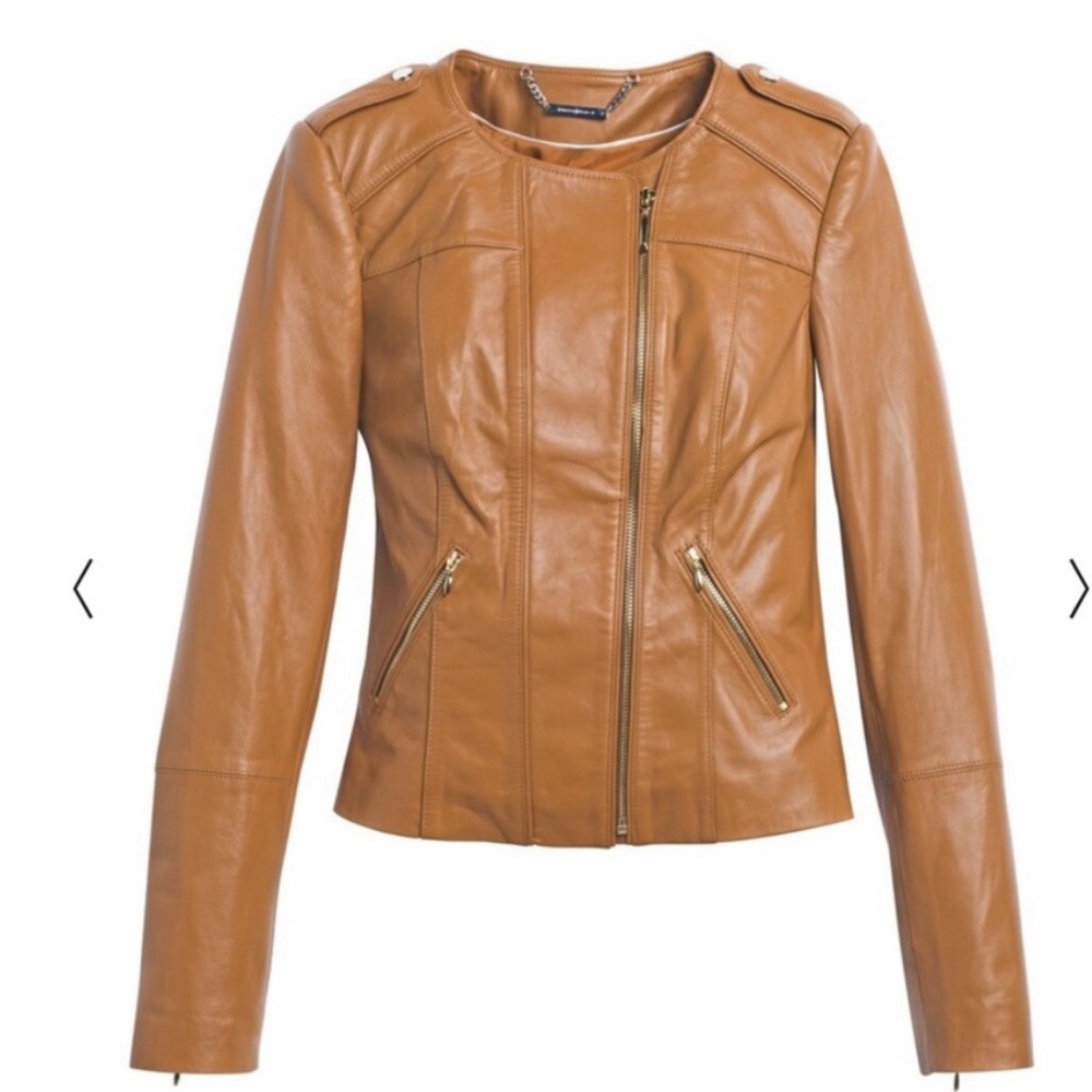 🎉HP🎉 WHBM tan leather jacket gold zipper detail.